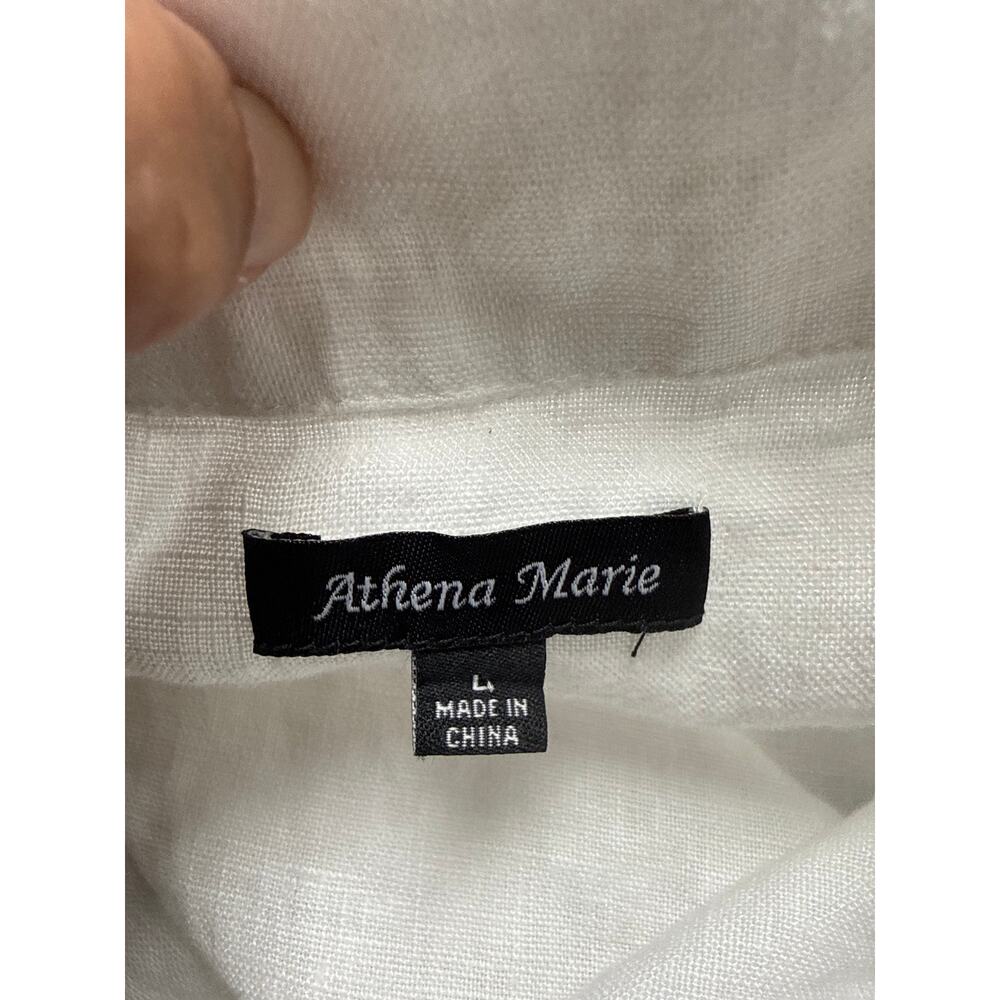 Athena Marie White Linen Dress Sz Large Patch Pockets Sleeveless Asymmetric - Picture 4 of 7